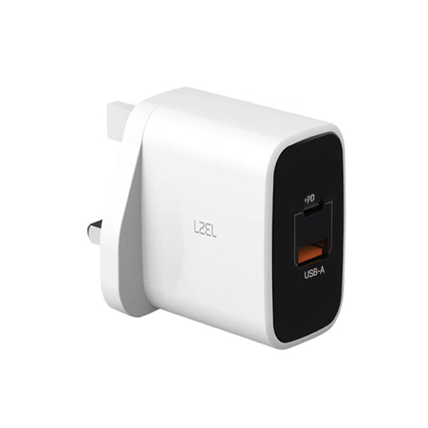 VoltixCharge شاحن حائط بقوة 35 واط من ليزل ثنائي المنفذ USB-A USB-C بتقنية GaN | أبيض VoltixCharge شاحن حائط بقوة 35 واط من ليزل ثنائي المنفذ USB-A USB-C بتقنية GaN | أبيض